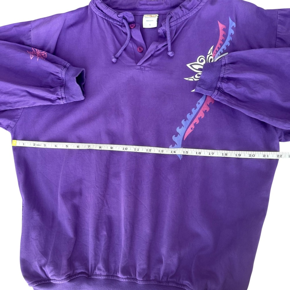 Vintage Crazy Shirts Hawaii Purple Y2K 90s Tribal Floral Long Sleeve Top Small - Picture 12 of 13